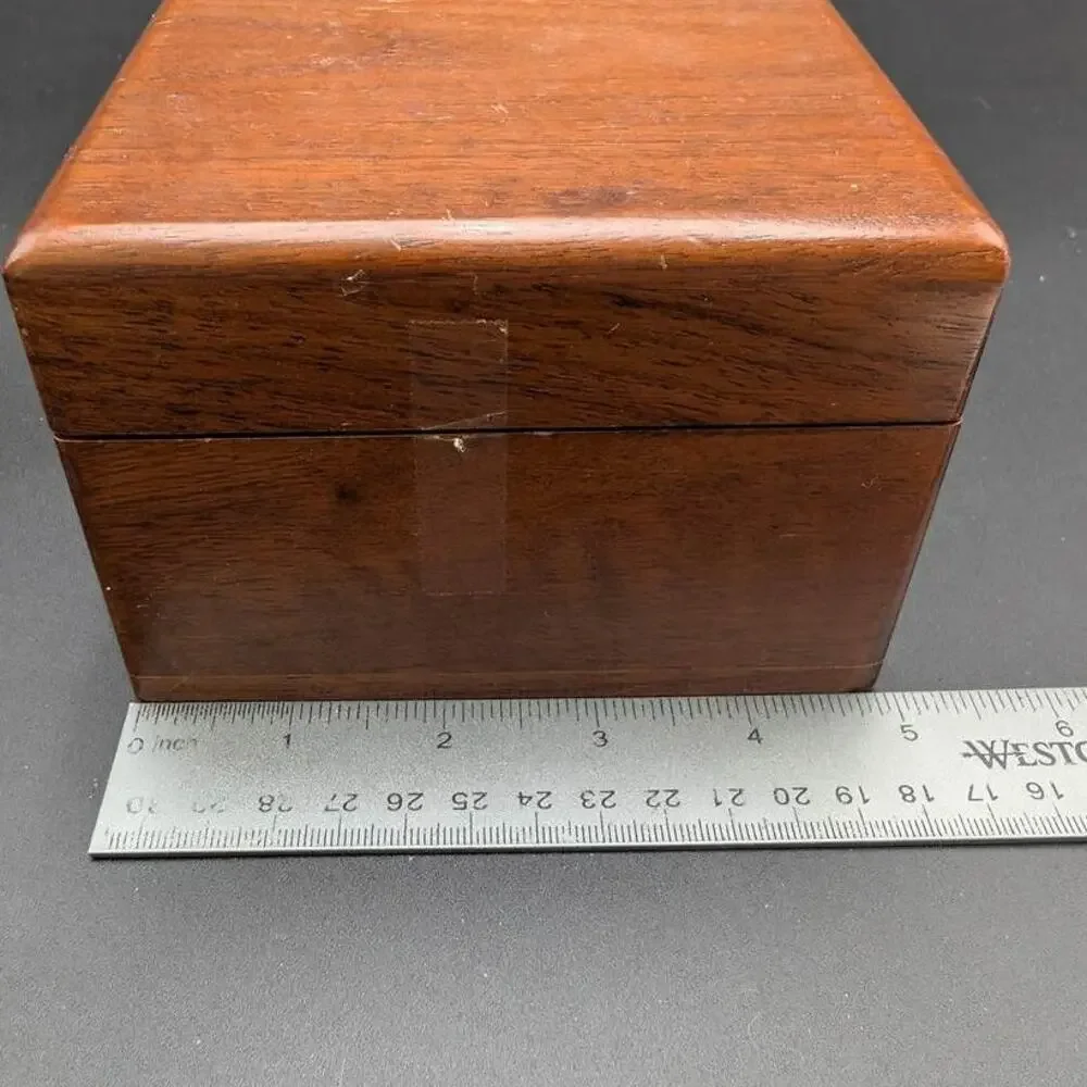 Vintage Walnut Box Decatur Industries Wood Brown DECC Velvet Lining Storage Boho